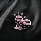 Women's Street Black Lace Love Number Embroidered Lapel Jacket