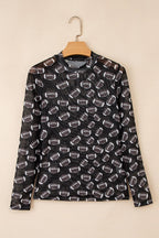 Brown Game Day Football Mesh Sheer Long Sleeve Top