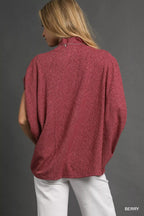 Umgee Textured Mock Neck Relaxed Top