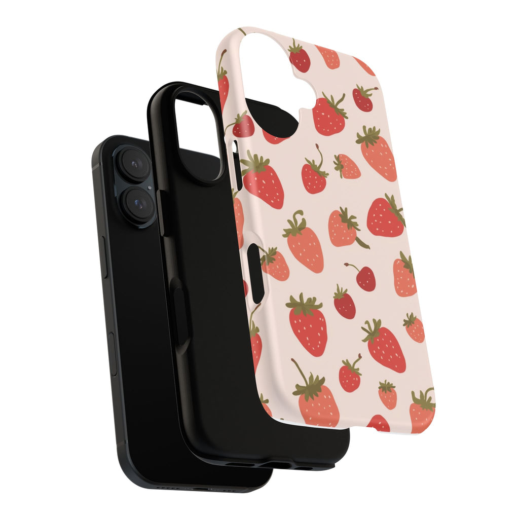 Strawberry Pattern Tough Phone Case Cute Pink Protective iPhone Cover