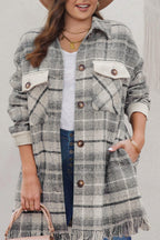 Black Plus Size Macrame Plaid Coat