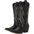 Rollda Womens Size 6 Black Faux Leather 2" Heel Western Cowboy Boot Shoes