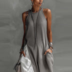 Off-Shoulder Color-Block Flared Maxi Dress with Pockets | 5 Colors