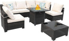 8 Piece Wicker Patio Furniture Set with Fire Pit
