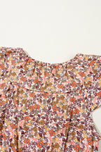 Red Floral Print Knot V Neck Ruffled Sleeve Blouse
