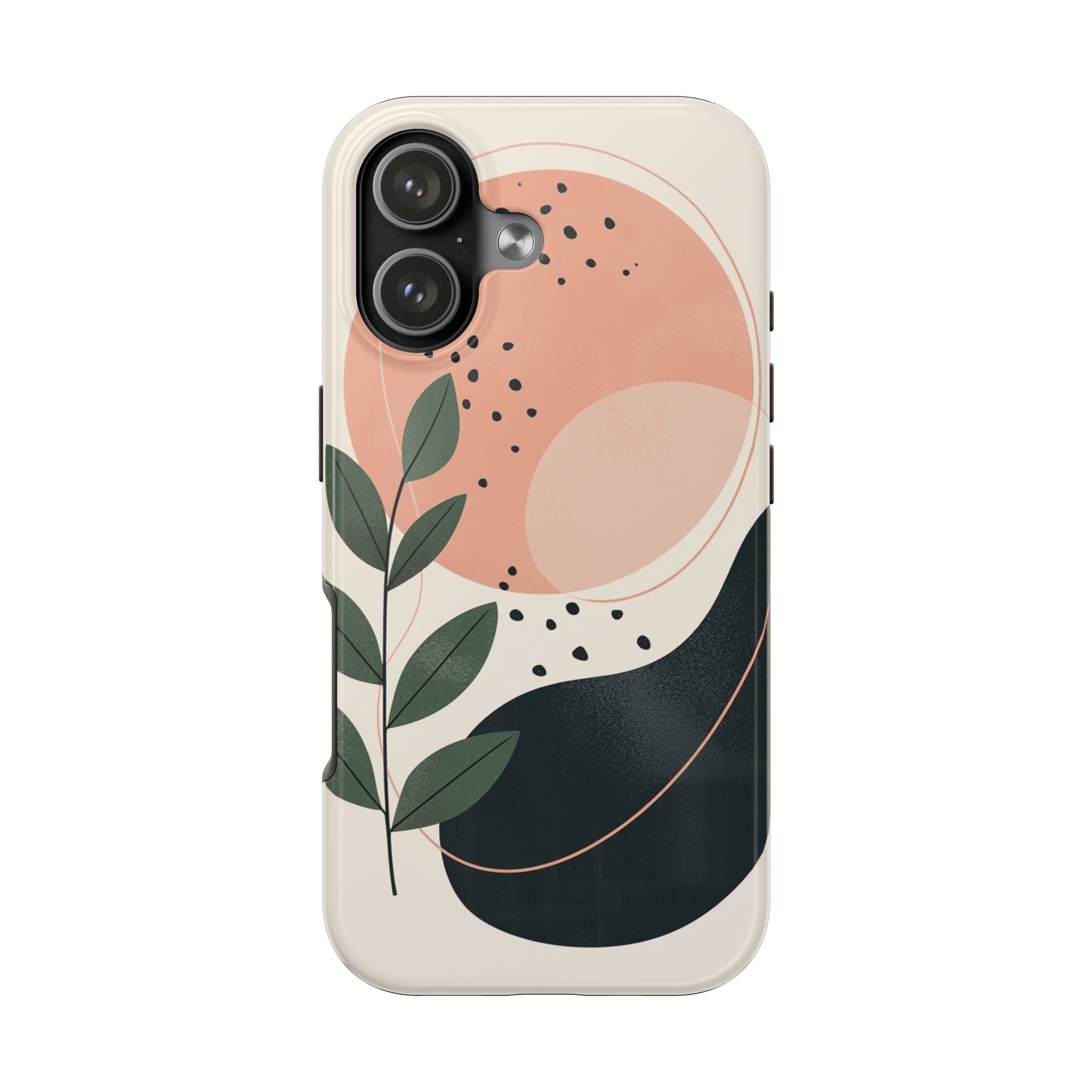 Abstract Botanical Phone Case Minimalist Peach & Leaf Tough Case