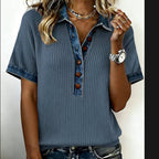 Euro-American Denim-Trimmed Loose T-Shirt for Women