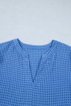 Dusk Blue Gingham Textured Bow Tie Short Sleeve Tiered Midi Dress