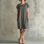 Women's Striped Bodycon Midi Dress – High-Waist Sleeveless