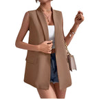 Women’s Mid-Length Suit Vest – Sleeveless Office Blazer