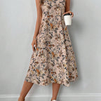 Floral Print A-Line Midi Dress with Pockets | Boho Vintage
