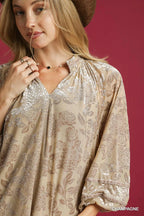 Umgee Floral Velvet Blouse with Balloon Sleeves