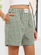 Gingham Elastic Waist Casual Shorts