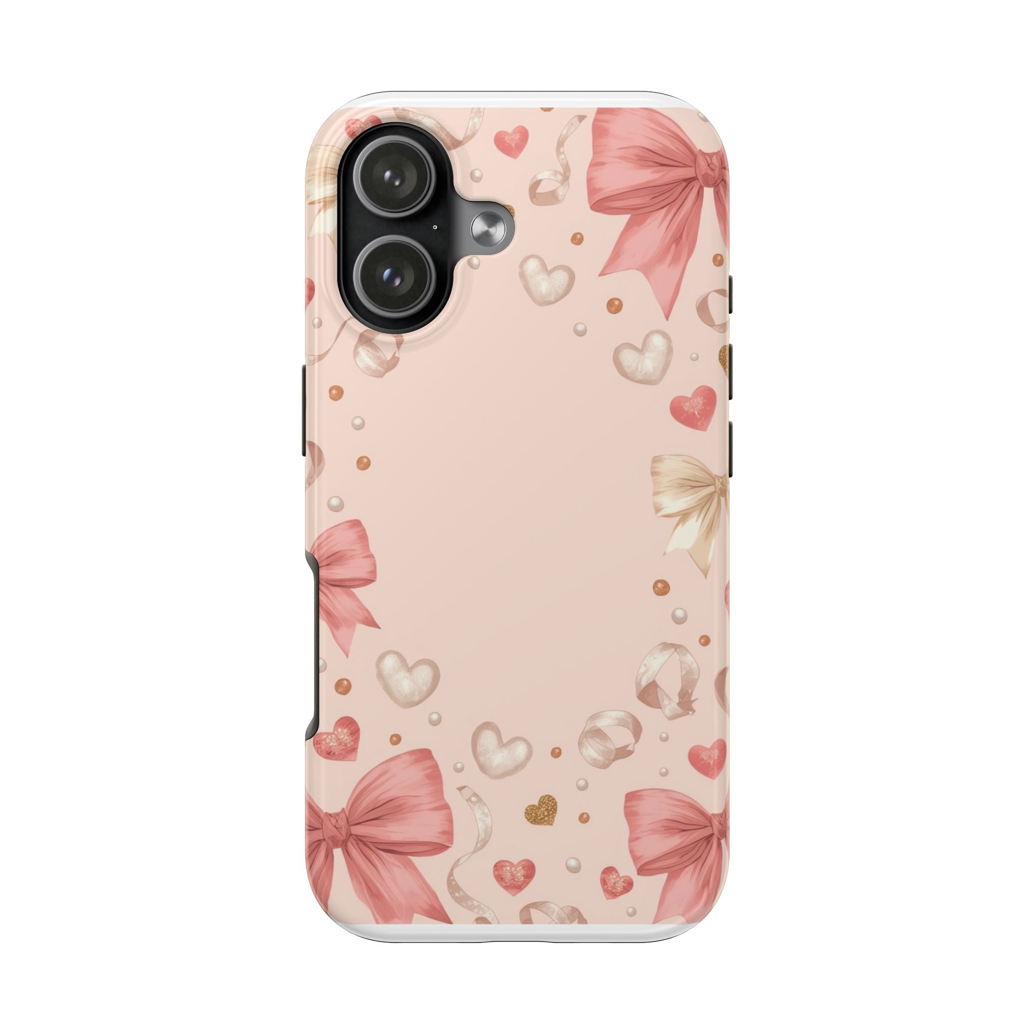 Cute Pink Bow Tough Phone Case — Floral Hearts Protective iPhone Cover
