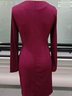 Front Ruched V-Neck Long Sleeve Dress
