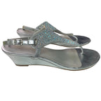Dream Pairs Womens 8 Silver 2" Heel Sandal Rhinestone T Strap Open Toe Shoes
