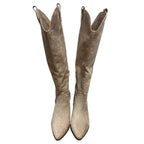 New Women Size 8.5 Tan Faux Suede Embroidered 2" Block Heel Cowboy Cowgirl Boots