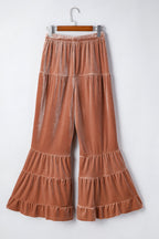 Straw Yellow Mineral Wash Lace-up High Waist Tiered Flared Pants