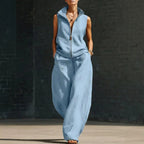 Women's Sleeveless Zippered Linen Two-Piece Set
