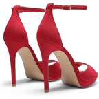 Dream Pairs Womens Size 6 Red 4.5" Heels Peep Round Toe Ankle Strap Shoes