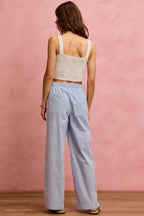 SO ME Wide Check  Pants With Side Lace Trim And Piping
