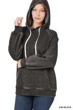Zenana Acid Wash Fleece Hoodie with Drawstring