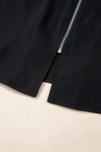 Dusk Blue Collar Tab Sleeve Zip Up Flap Detail Jacket