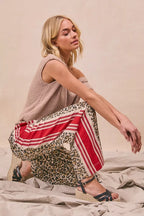 BiBi Leopard Print Pants with Side Contrast and Tucking Welt Pocke