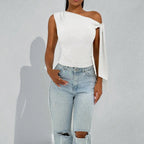 Women’s One-Shoulder Asymmetrical Tie Shoulder Top – Going Out & Party Shirt