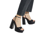Modatope Womens 7.5 Black 5" Platform Heel Open Square Toe Ankle Strap Shoes