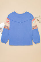 Khaki Exposed Seam Floral Mixed Patchwork Plus Size Top