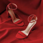 Dream Pairs Womens Size 7.5 Red Faux Suede Ankle Strap 4" Chunky Heel Shoes