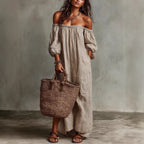 Women's Off-Shoulder Long-Sleeve Maxi Dress