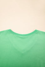 Mint Green V Neck Drop Shoulder Tee and Patchwork Drawstring Shorts Set