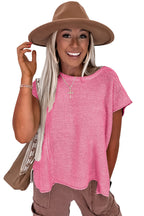 Black Solid Color Sweater Tee with Side Slits