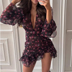 Floral Print Ruffled Long Sleeve Maxi Dress for Women