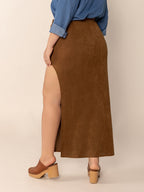 Plus Size Ruffled Slit High Rise Skirt