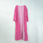 Rose Red White Dot Mid-Length Chiffon Cardigan Beach Jacket Swimsuit Outwear Bikini Sun Protective Blouse