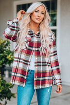 Green Geometric Plaid Print Pocketed Shacket