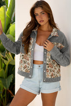Clay Ribbed Retro Floral Patchwork Jacket