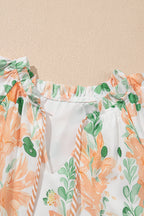 Sky Blue Floral Contrast Edge Ruffle Sleeve Tie Neck Mini Dress