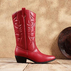 Dream Pairs Womens 8 Red Faux Leather 2" Heel Pull On Western Cowboy Boot Shoes