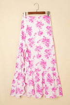 Black Boho Floral High Waist Ruffle Split Maxi Skirt