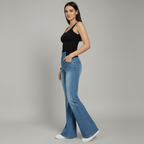 Elastic Waist Bell Bottom Jeans