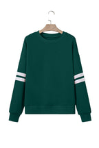 Fiery Red Preppy Striped Sleeve Loose Sweatshirt