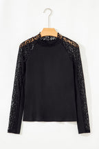 Black Leopard Mesh Patchwork Knit Long Sleeve Top