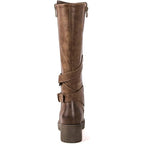 New Global Win Women Size 6.5 Brown Faux Leather Knee High Chunky Low Heel Boots