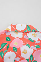Fresh Salmon Floral Print Puff Sleeve Pop of Color Neckline Dress