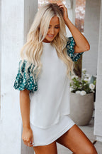 White Contrast Floral Puff Sleeve Oversized Top