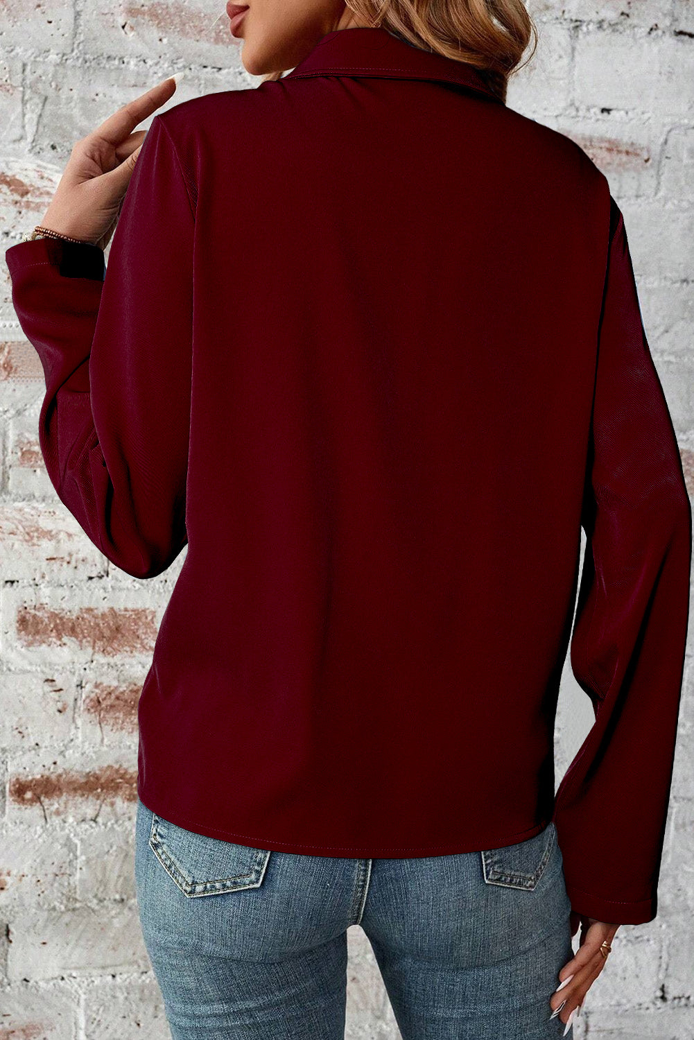 Dusk Blue Collar Tab Sleeve Zip Up Flap Detail Jacket